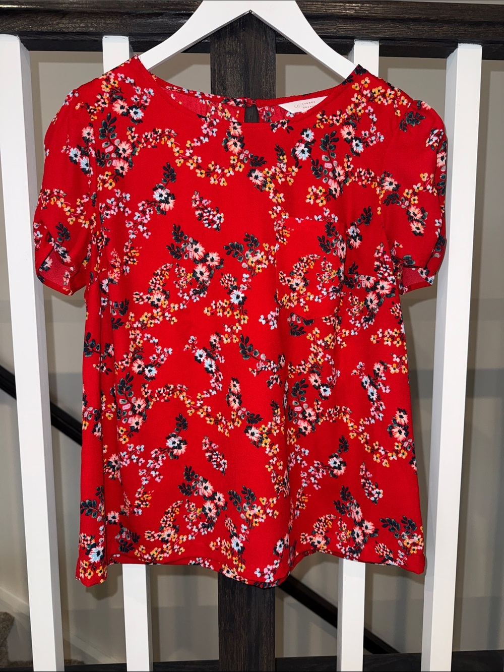 Women’s Red Floral Short-Sleeve Blouse